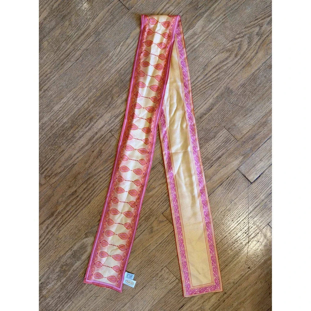 Talbots 100% Silk Skinny Scarf Orange Pink Paisley Teardrop Necktie Accessory